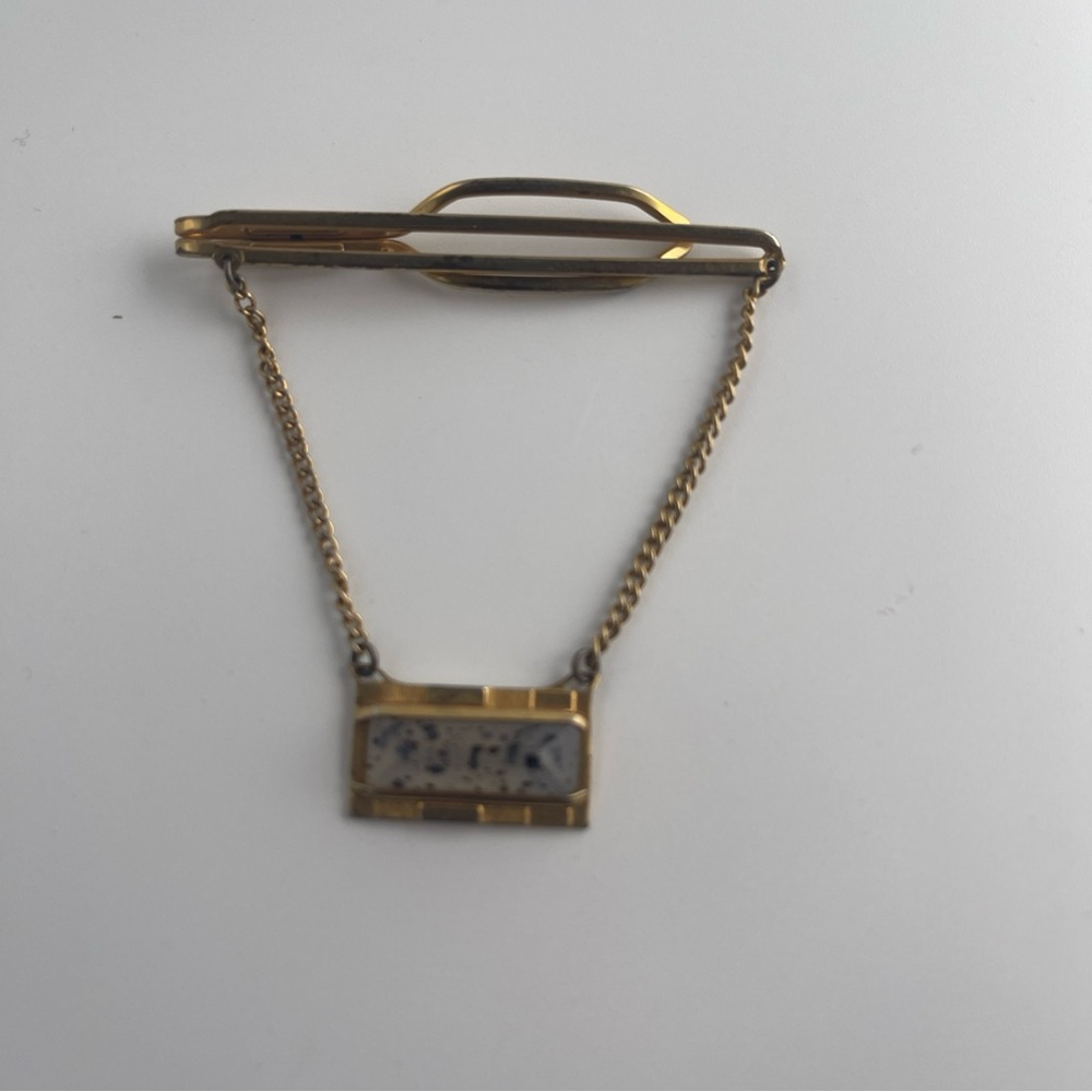 Vintage Tie Clasp NU-LOK Tie bar with clear & black Embellishment